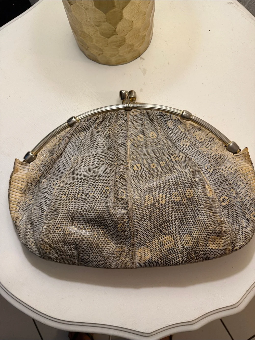 Judith Leiber Gray & Cream snakeskin Clutch